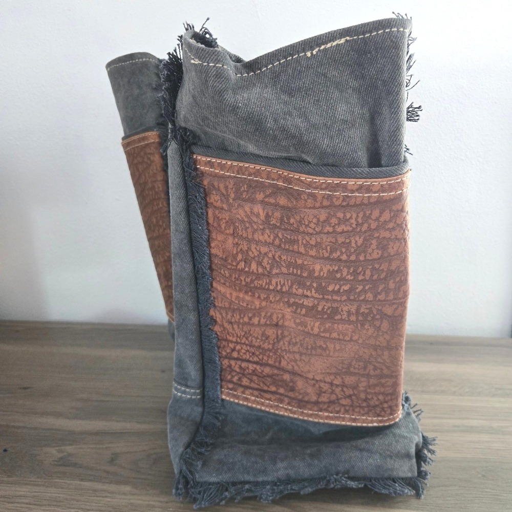 Myra Asher Weekender Bag Upcycled Canvas Hairon Leather Large Bag Boho Tote NWT - Picture 3 of 14